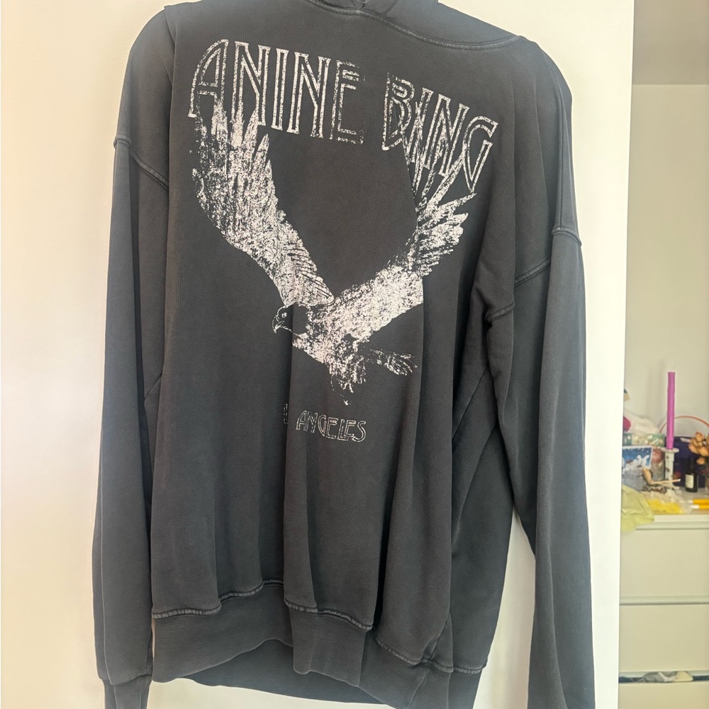 Anine Bing Charcoal Sweatshirt with Eagle Graphic